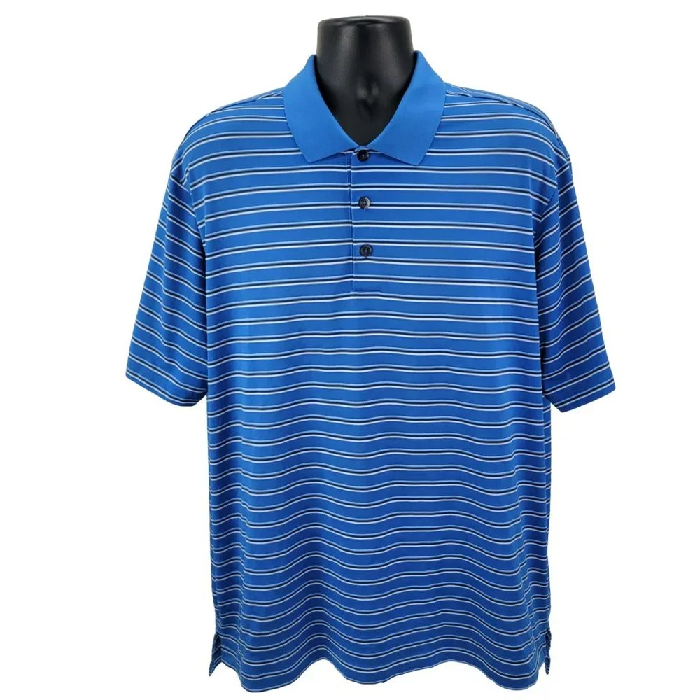 Adidas Golf‎ Polo Shirt Men’s XL Blue Striped Short Sleeve CLIMACOOL Performance